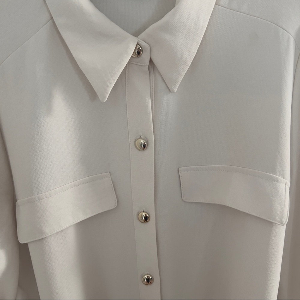 ZARA Women’s XL Gold Button Utility Belted Shirt Dress Ivory Cream Butter White - Picture 3 of 13